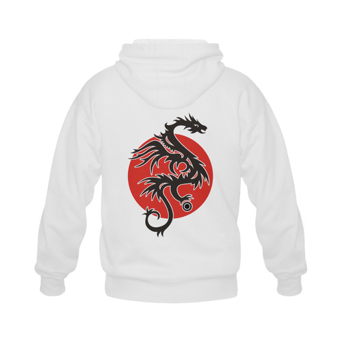 Sun Dragon with Pearl - black Red White Gildan Full Zip Hooded Sweatshirt (Model H02)