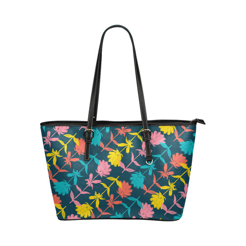 Colorful Floral Pattern Leather Tote Bag/Large (Model 1651)