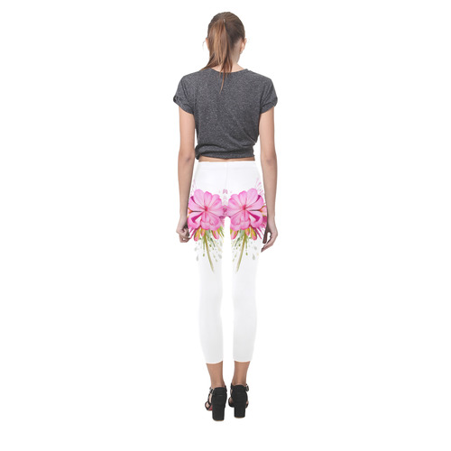 Pink flower color splash, watercolor Capri Legging (Model L02)