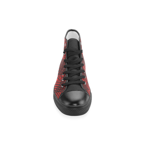Red and black geometric  pattern,  with rombs. Women's Classic High Top Canvas Shoes (Model 017)
