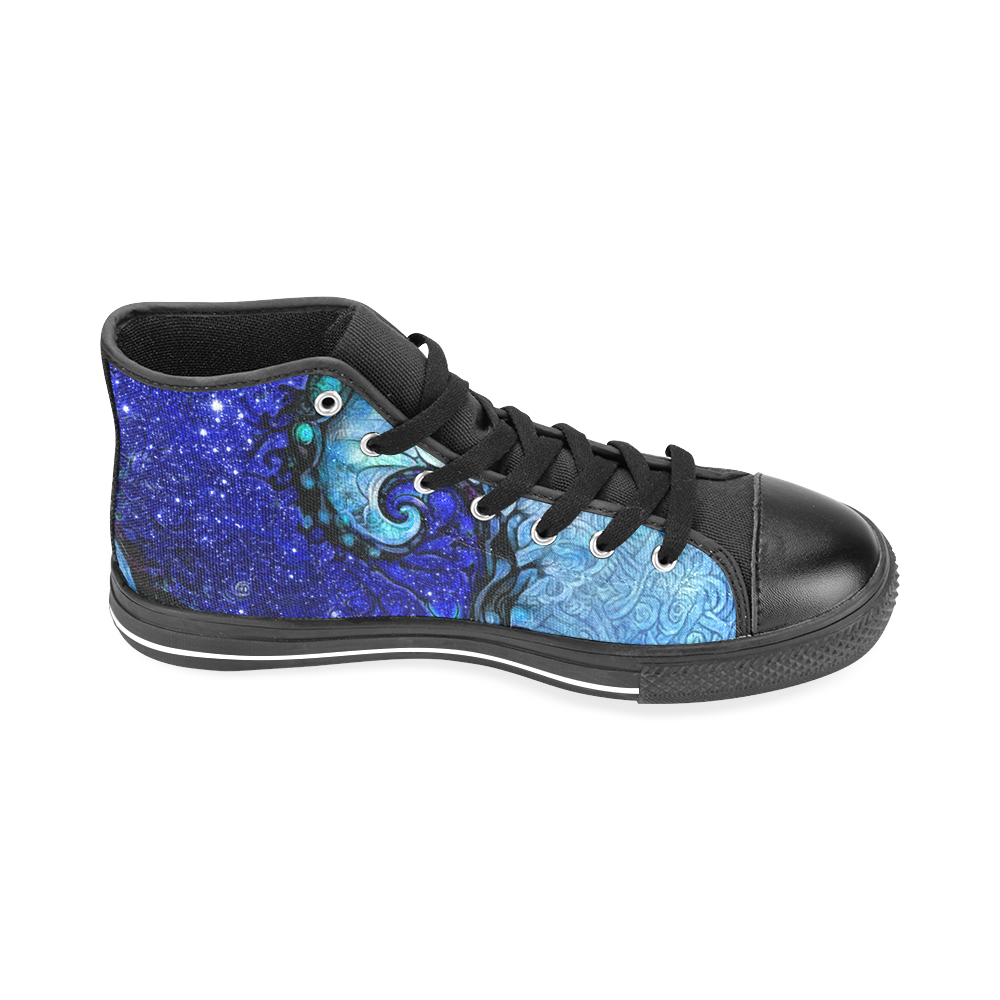 Scorpio Spiral Black High Tops for Men -- Nocturne of Scorpio Fractal Astrology Men’s Classic High Top Canvas Shoes /Large Size (Model 017)