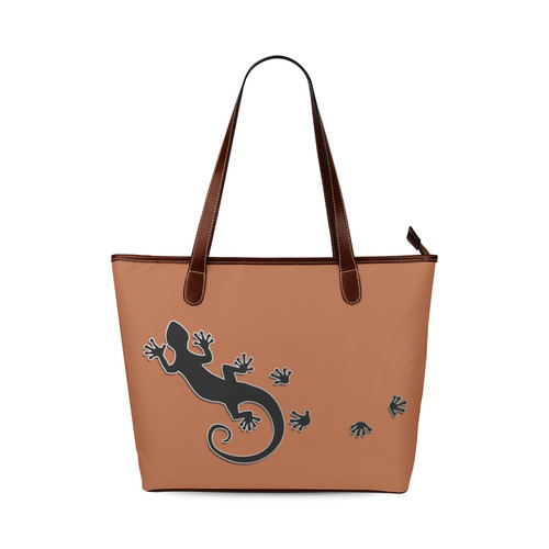 RUNNING GECKO with footsteps black Shoulder Tote Bag (Model 1646)