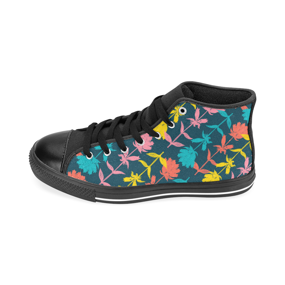 Colorful Floral Pattern Men’s Classic High Top Canvas Shoes /Large Size (Model 017)