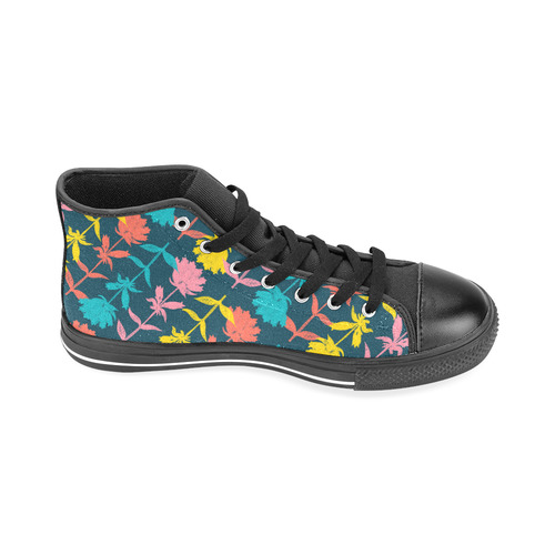 Colorful Floral Pattern Men’s Classic High Top Canvas Shoes /Large Size (Model 017)