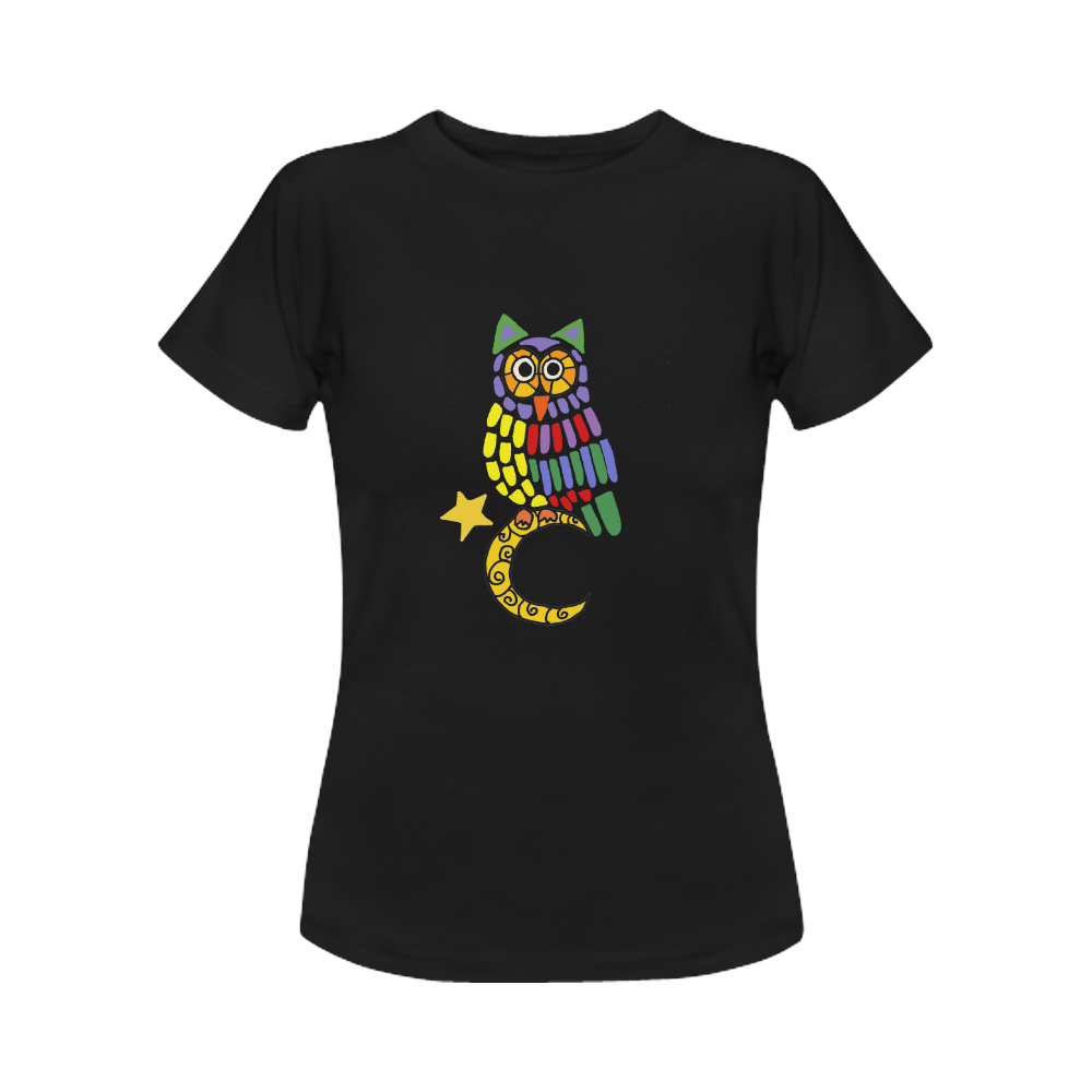 Funny Owl on Moon Art Women's Classic T-Shirt (Model T17）