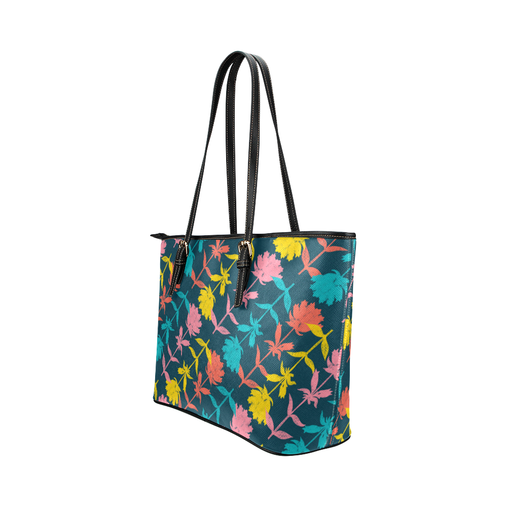 Colorful Floral Pattern Leather Tote Bag/Large (Model 1651)