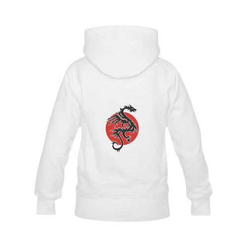 Sun Dragon with Pearl - black Red White Women's Classic Hoodies (Model H07)