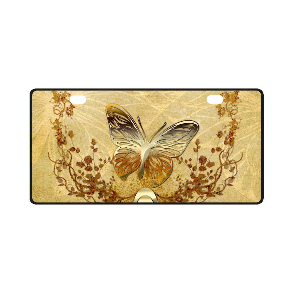 Wonderful golden butterflies License Plate