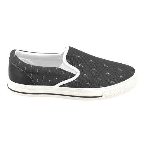 HOLIDAYS +: Silver Candycanes on Black Women's Unusual Slip-on Canvas Shoes (Model 019)