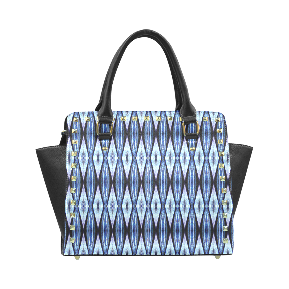 Blue White Diamond Pattern Rivet Shoulder Handbag (Model 1645)