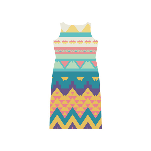 Pastel tribal design Phaedra Sleeveless Open Fork Long Dress (Model D08)
