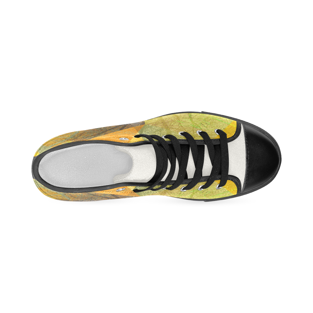 P24-F_Yellow Green Trees and Triangle Design Women's Classic High Top Canvas Shoes (Model 017)