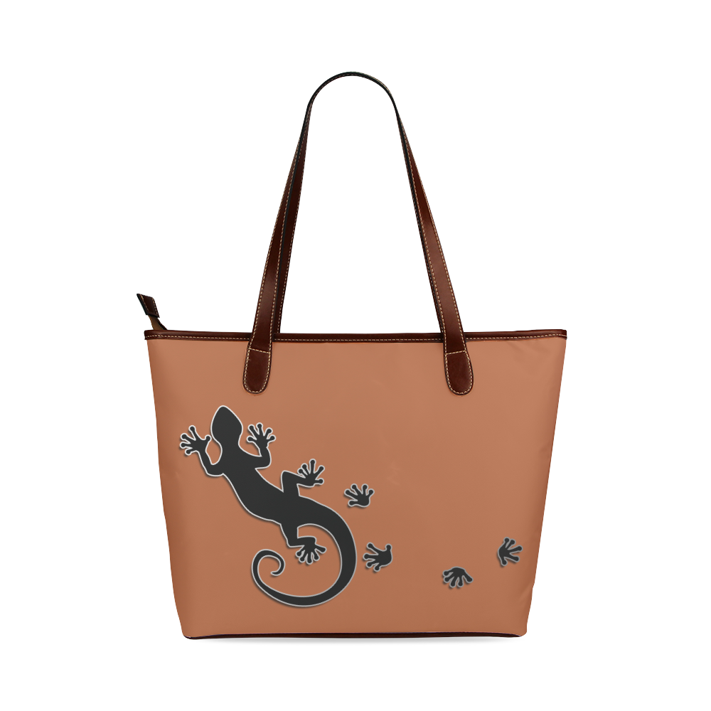 RUNNING GECKO with footsteps black Shoulder Tote Bag (Model 1646)