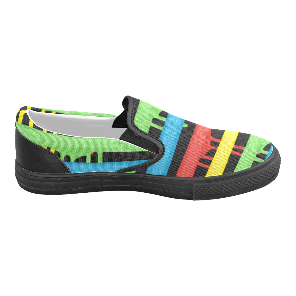 Colorful Rainbow Strokes of the Brush Men's Unusual Slip-on Canvas Shoes (Model 019)