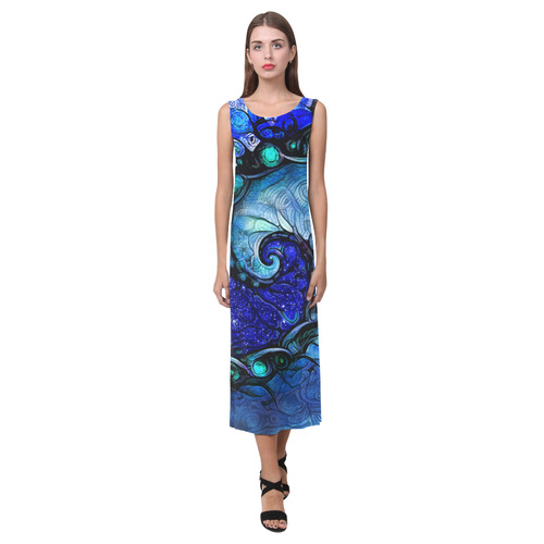 Scorpio Spiral Long Dress -- Nocturne of Scorpio Fractal Astrology Phaedra Sleeveless Open Fork Long Dress (Model D08)