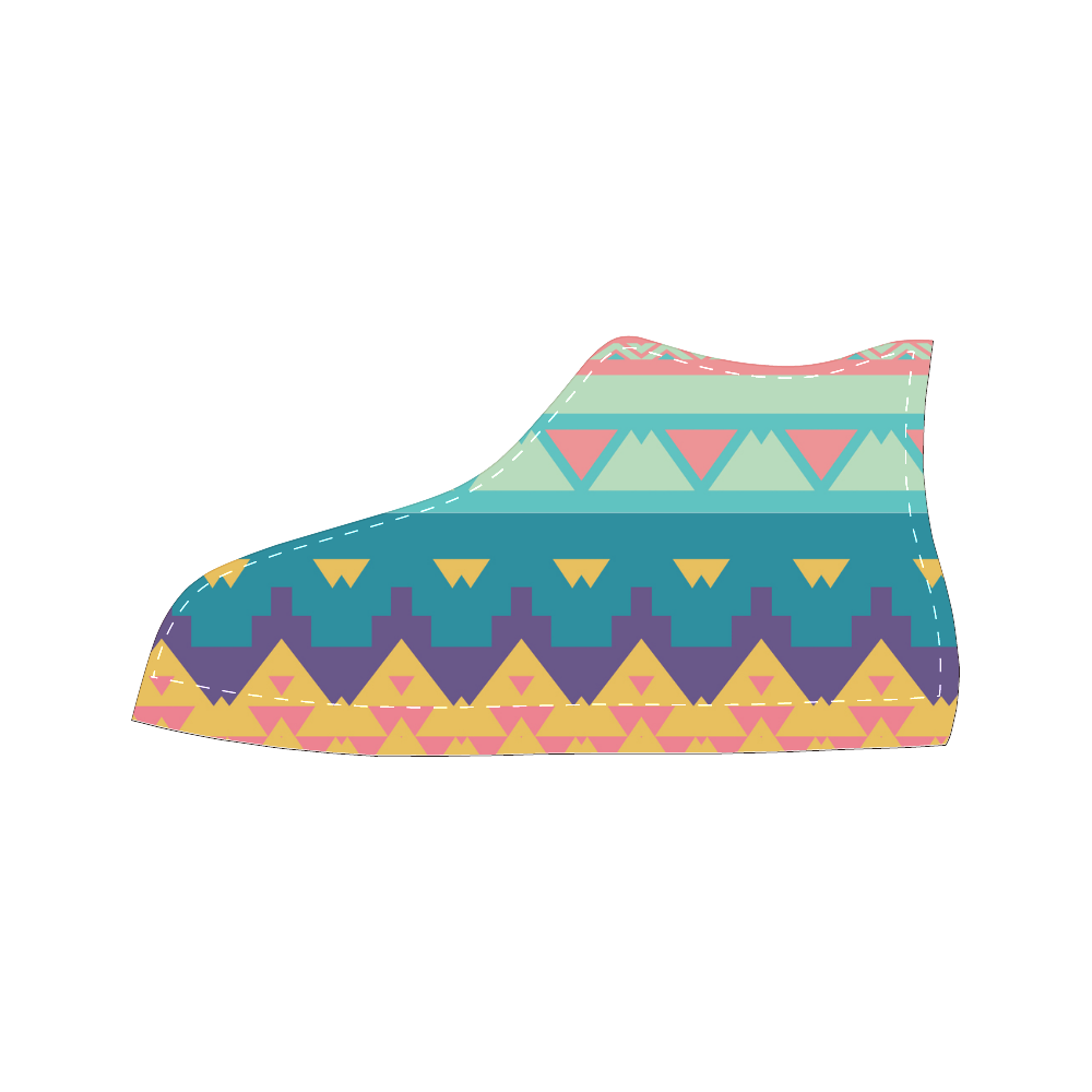 Pastel tribal design Men’s Classic High Top Canvas Shoes /Large Size (Model 017)