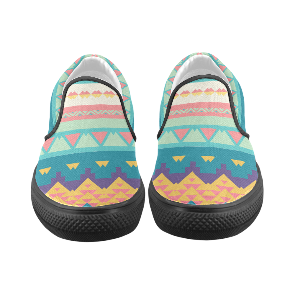 Pastel tribal design Men's Unusual Slip-on Canvas Shoes (Model 019)