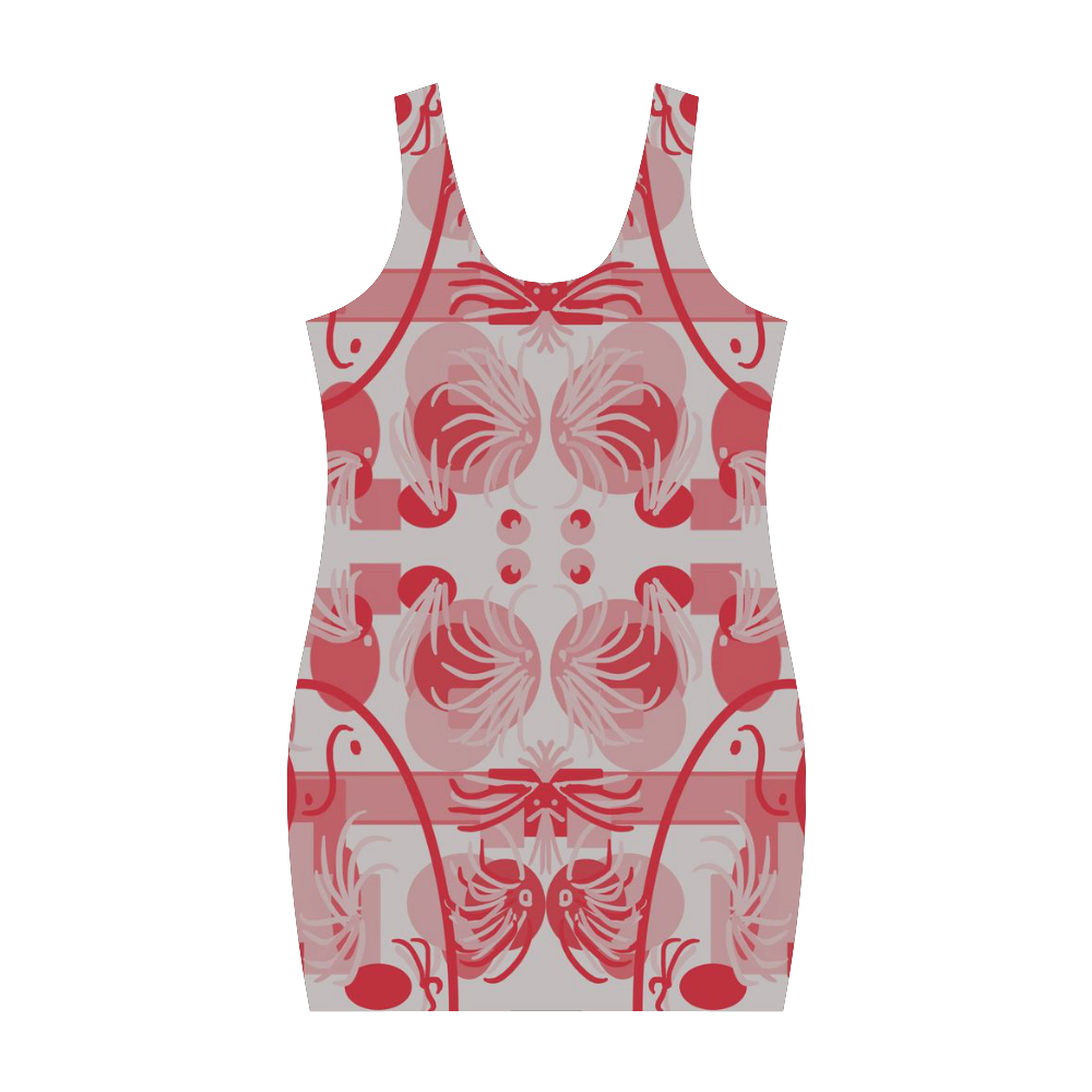 Foliage in red and gray Medea Vest Dress (Model D06)