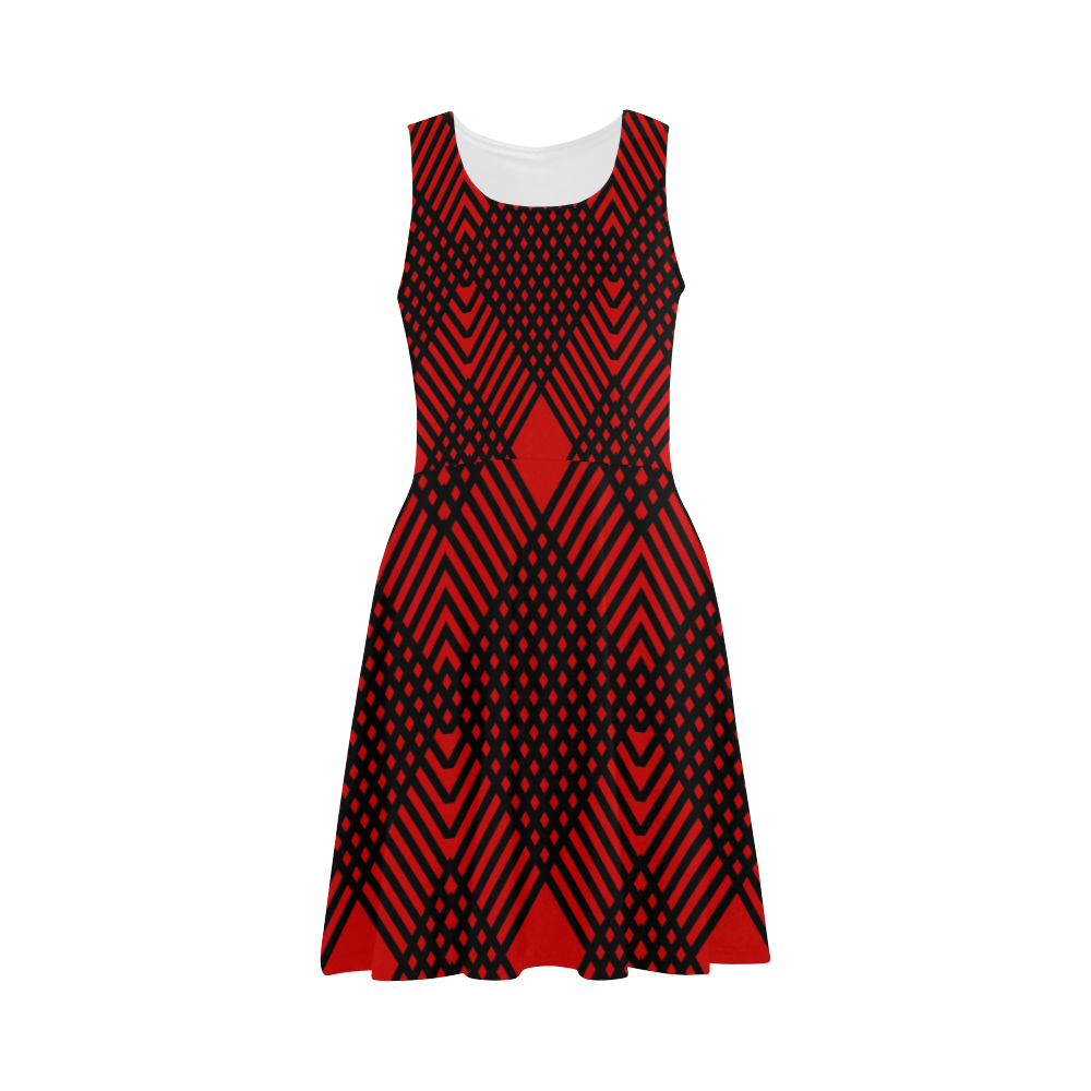 Red and black geometric  pattern,  with rombs. Atalanta Sundress (Model D04)
