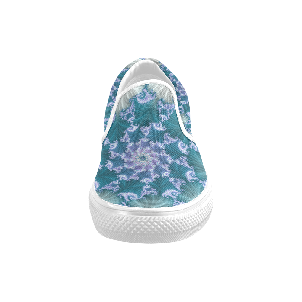 Floral spiral in soft blue on flowing fabric Men's Slip-on Canvas Shoes (Model 019)