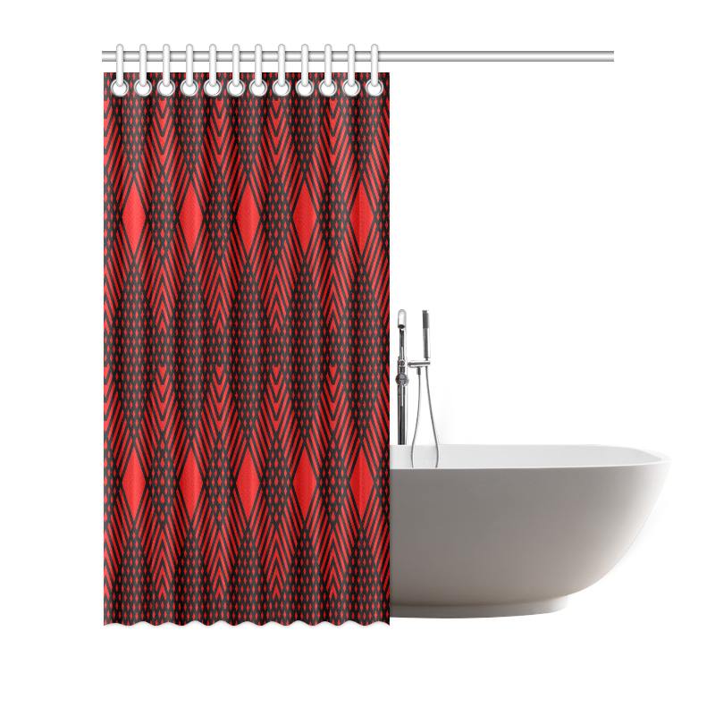 Red and black geometric  pattern,  with rombs. Shower Curtain 72"x72"