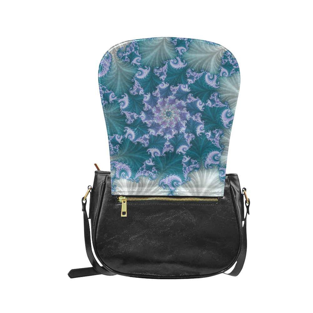 Floral spiral in soft blue on flowing fabric Classic Saddle Bag/Large (Model 1648)
