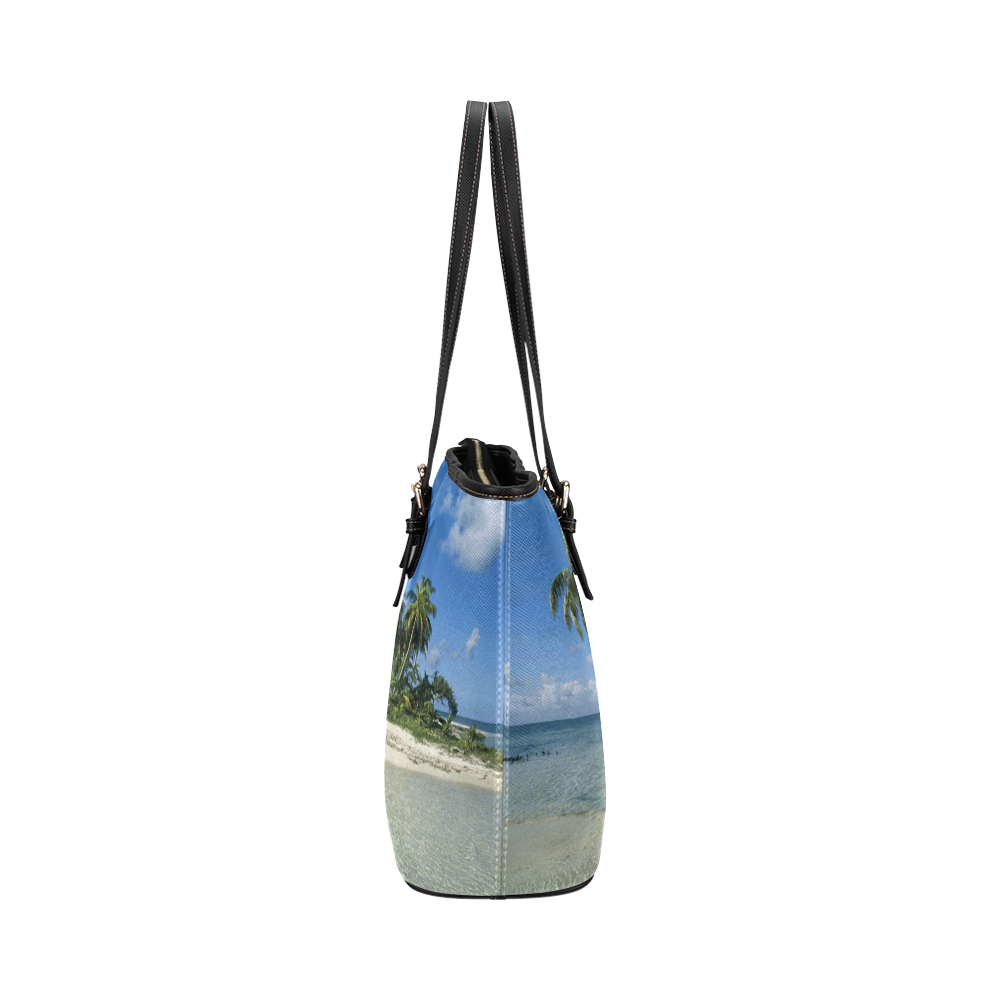 Palm Trees Tropical Nature Beach Leather Tote Bag/Large (Model 1651)