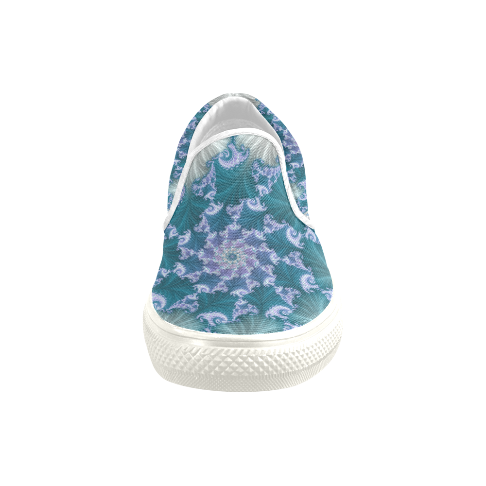 Floral spiral in soft blue on flowing fabric Men's Unusual Slip-on Canvas Shoes (Model 019)