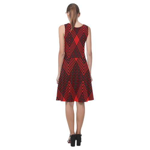 Red and black geometric  pattern,  with rombs. Atalanta Casual Sundress(Model D04)