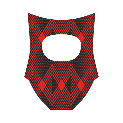 Red and black geometric  pattern,  with rombs. Strap Swimsuit ( Model S05)