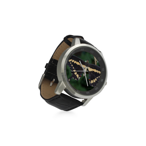 Giant Swallowtail Butterfly Unisex Stainless Steel Leather Strap Watch(Model 202)