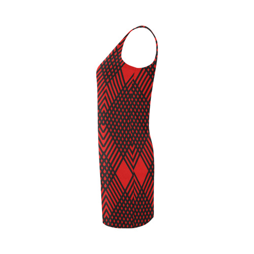 Red and black geometric  pattern,  with rombs. Medea Vest Dress (Model D06)