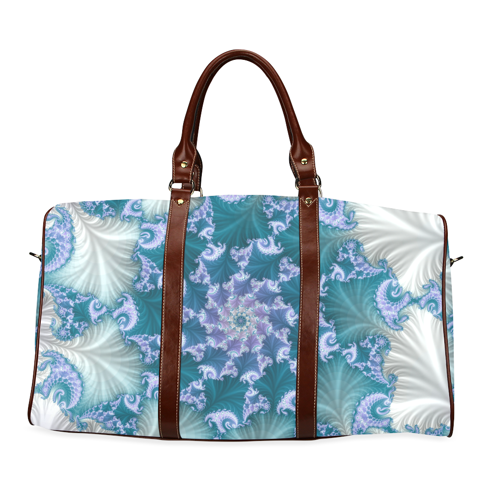 Floral spiral in soft blue on flowing fabric Waterproof Travel Bag/Large (Model 1639)