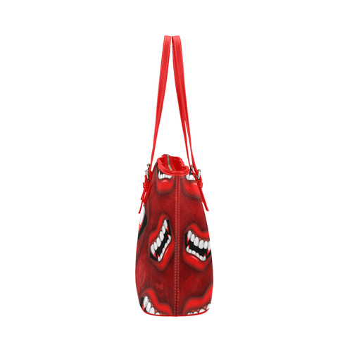 Vampire Red Bloody Mouth Leather Tote Bag/Large (Model 1651)