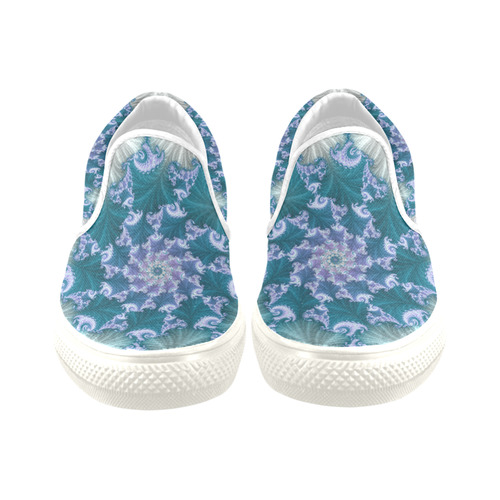 Floral spiral in soft blue on flowing fabric Women's Unusual Slip-on Canvas Shoes (Model 019)
