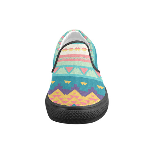 Pastel tribal design Women's Unusual Slip-on Canvas Shoes (Model 019)