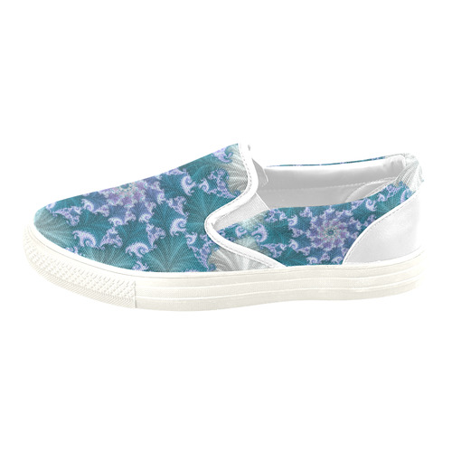 Floral spiral in soft blue on flowing fabric Men's Unusual Slip-on Canvas Shoes (Model 019)