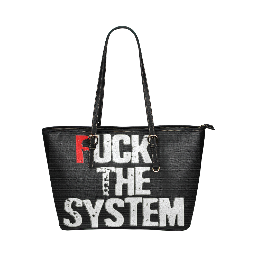 Fuck The System Leather Tote Bag/Small (Model 1651)
