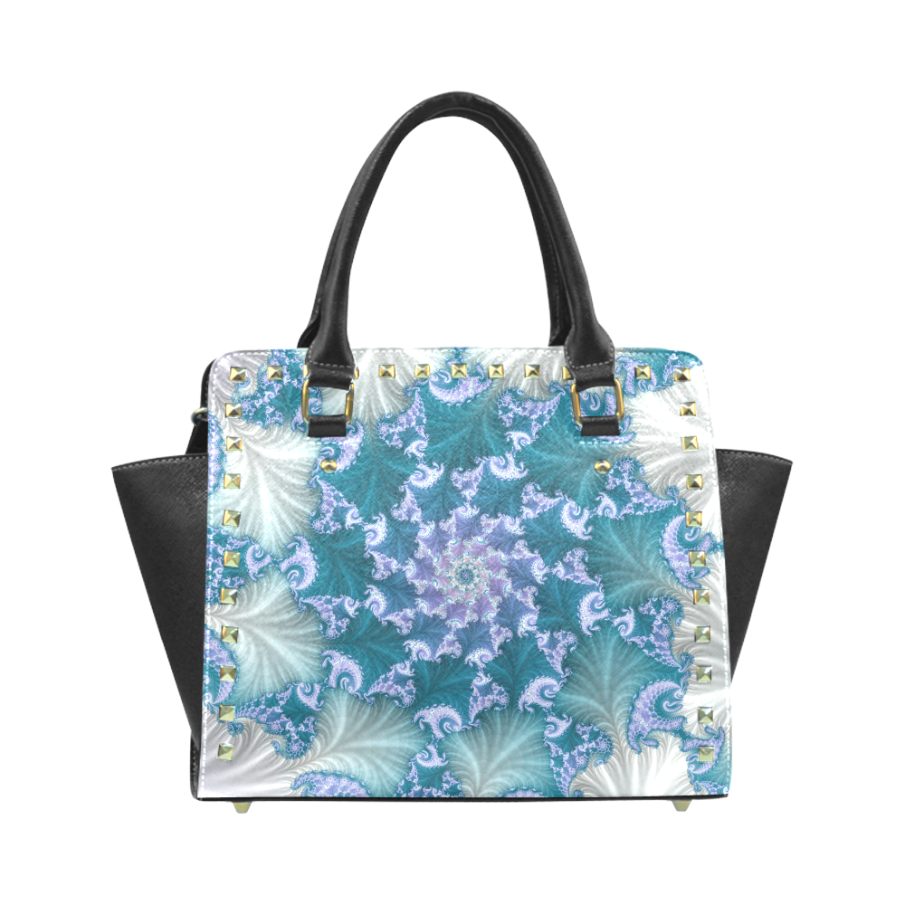 Floral spiral in soft blue on flowing fabric Rivet Shoulder Handbag (Model 1645)