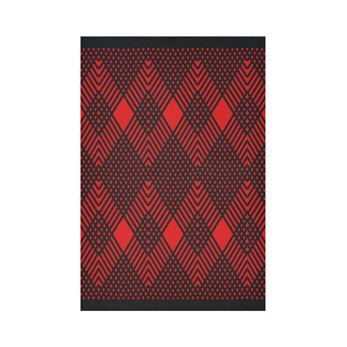 Red and black geometric  pattern,  with rombs. Cotton Linen Wall Tapestry 60"x 90"