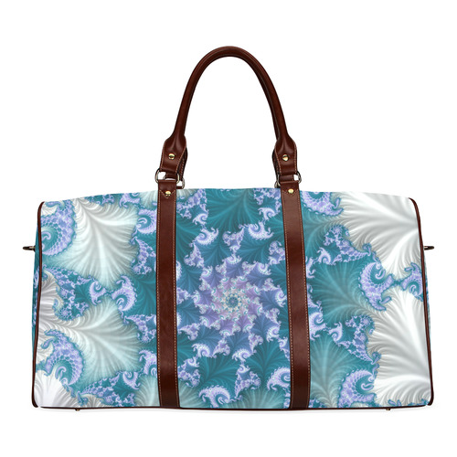 Floral spiral in soft blue on flowing fabric Waterproof Travel Bag/Large (Model 1639)