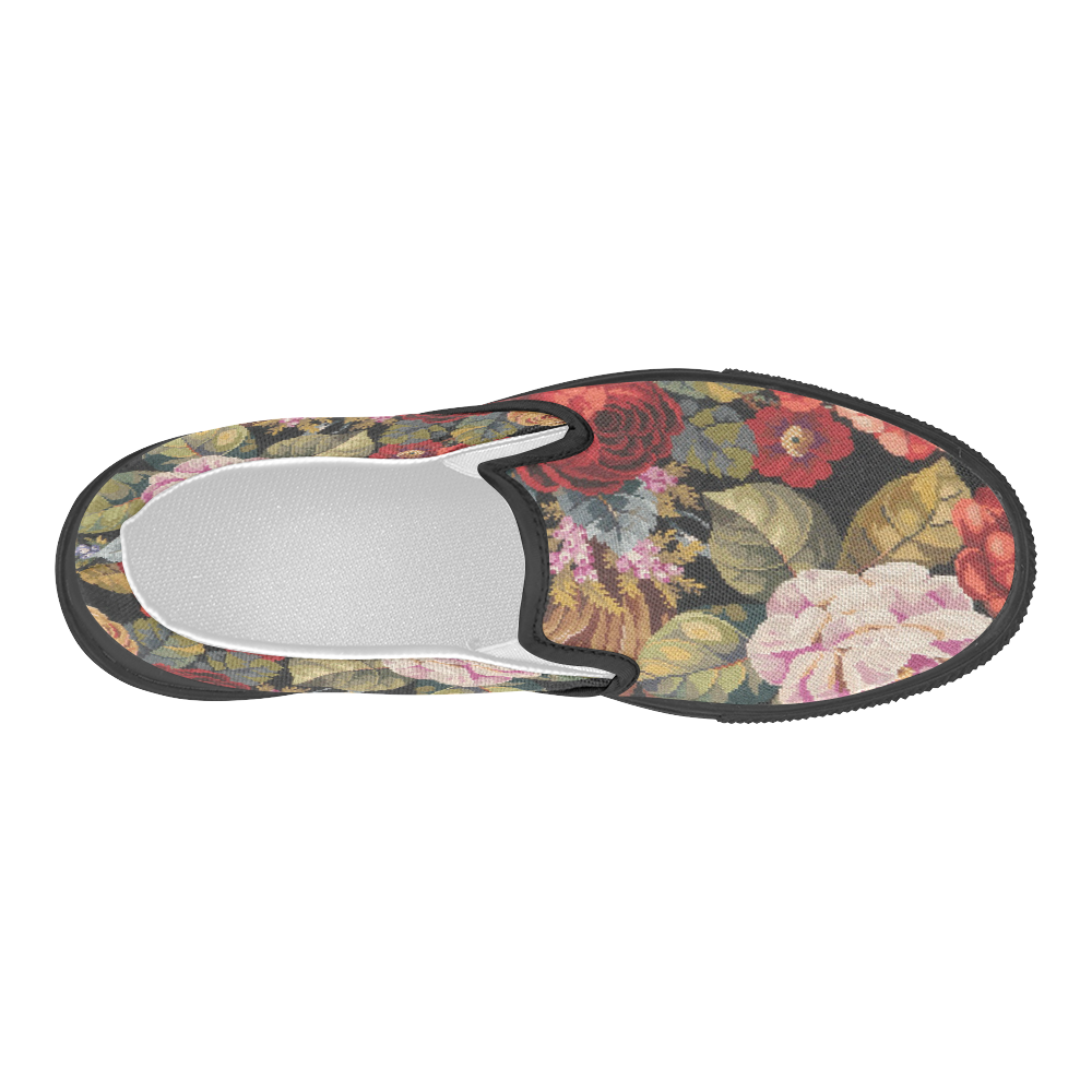 Vintage Floral Beautiful Roses Women's Slip-on Canvas Shoes (Model 019)