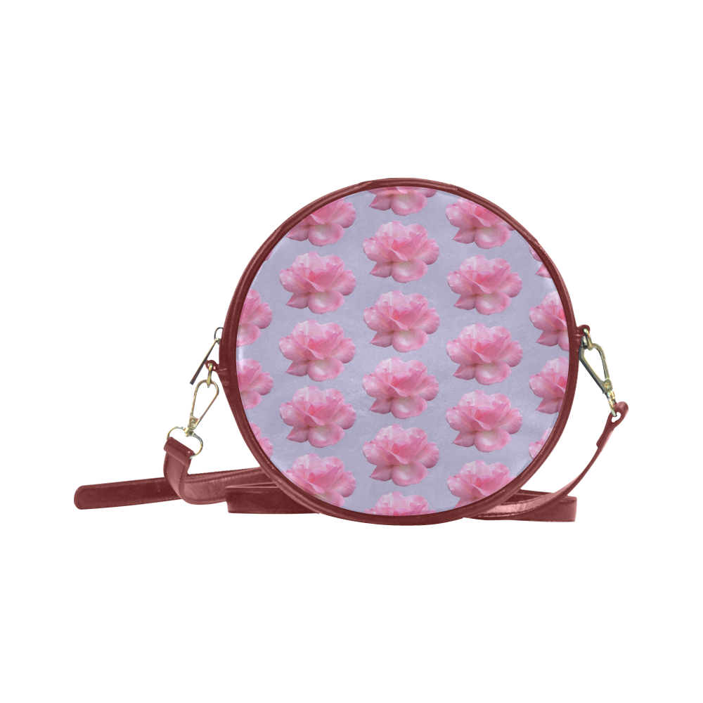Pink Roses Pattern on Blue Round Sling Bag (Model 1647)
