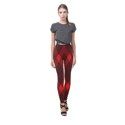 Red and black geometric  pattern,  with rombs. Cassandra Women's Leggings (Model L01)
