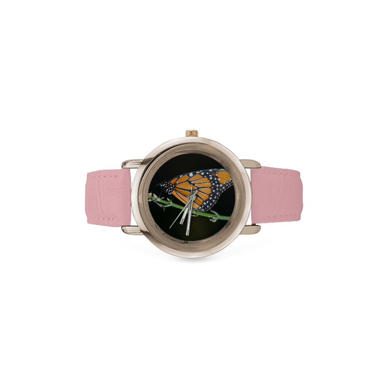 Monarch Butterfly Women's Rose Gold Leather Strap Watch(Model 201)