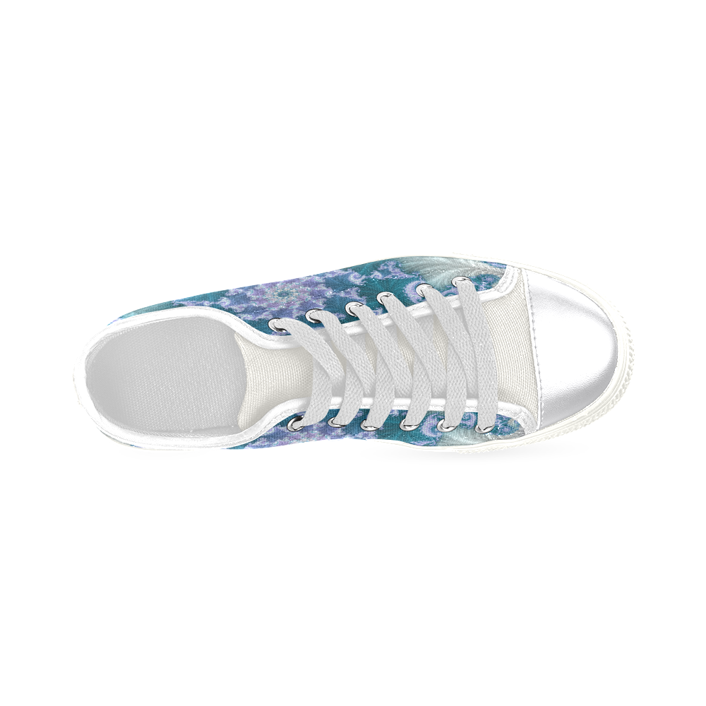 Floral spiral in soft blue on flowing fabric Women's Classic Canvas Shoes (Model 018)