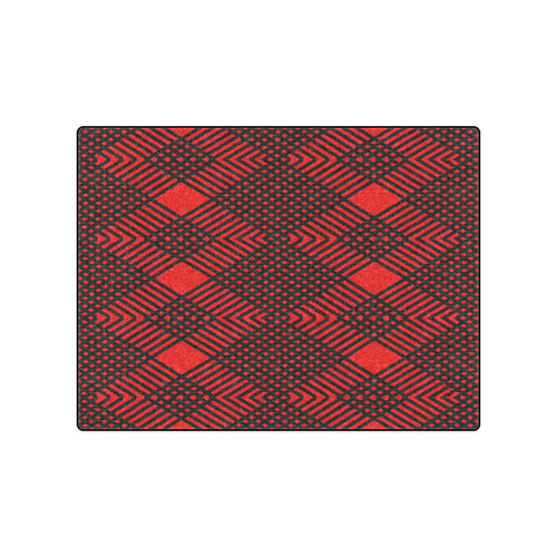 Red and black geometric  pattern,  with rombs. Blanket 50"x60"