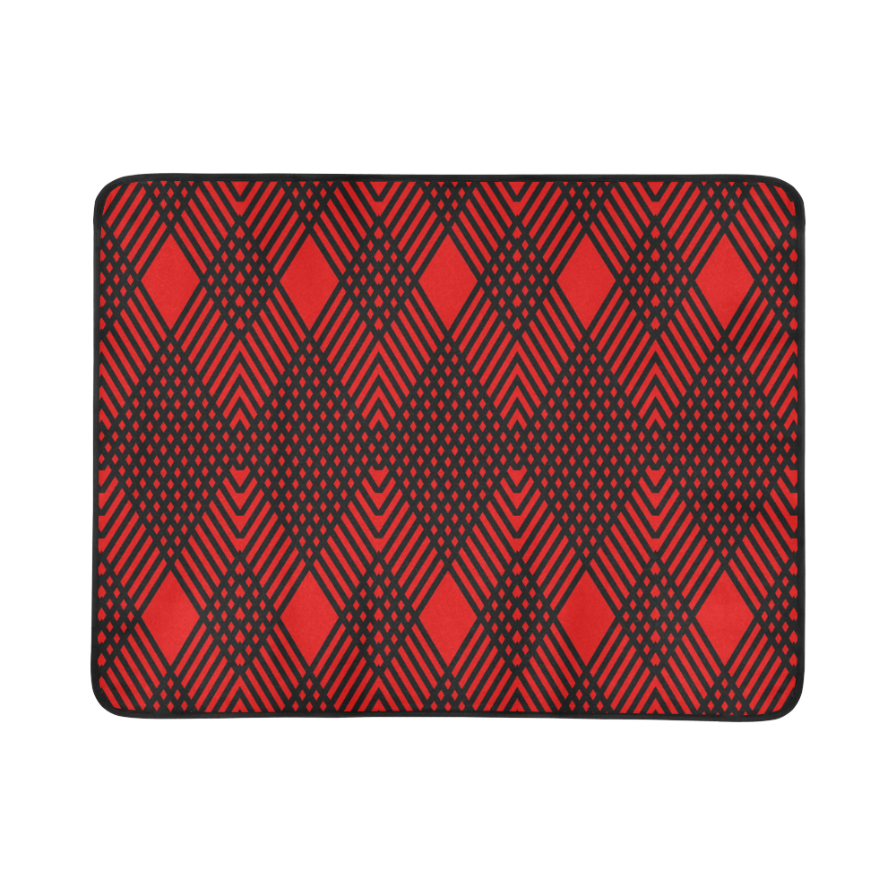 Red and black geometric  pattern,  with rombs. Beach Mat 78"x 60"