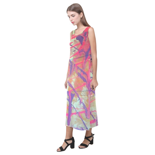 love art wonders abstract Phaedra Sleeveless Open Fork Long Dress (Model D08)