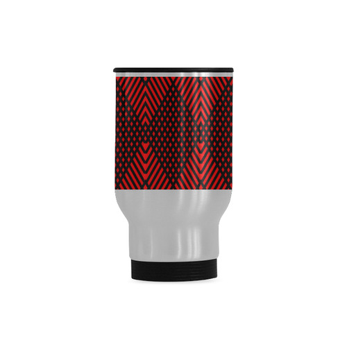 Red and black geometric  pattern,  with rombs. Travel Mug (Silver) (14 Oz)